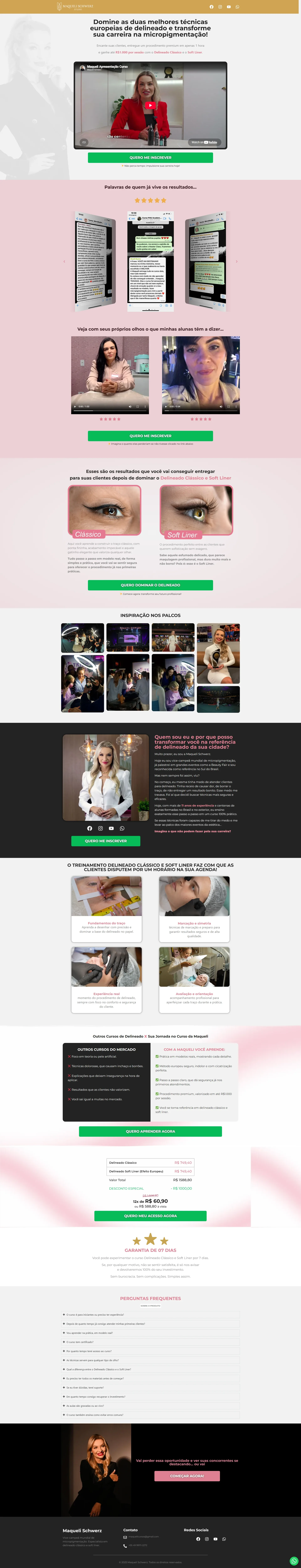 Página de vendas do curso de micropigmentação Delineado Maqueli, com checkout integrado.
